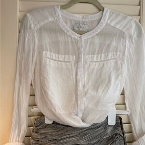A.L.C. Sheer White Button-Front Long Sleeve Blouse